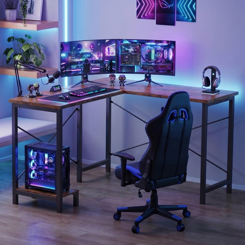 50 Inch L Shaped Computer Desk, Corner Executive Desks Gaming Desk PC Table with7