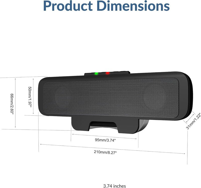 USB Stereo Speaker Bar CA 2890 Clamps to Monitor with Convenient Controls7