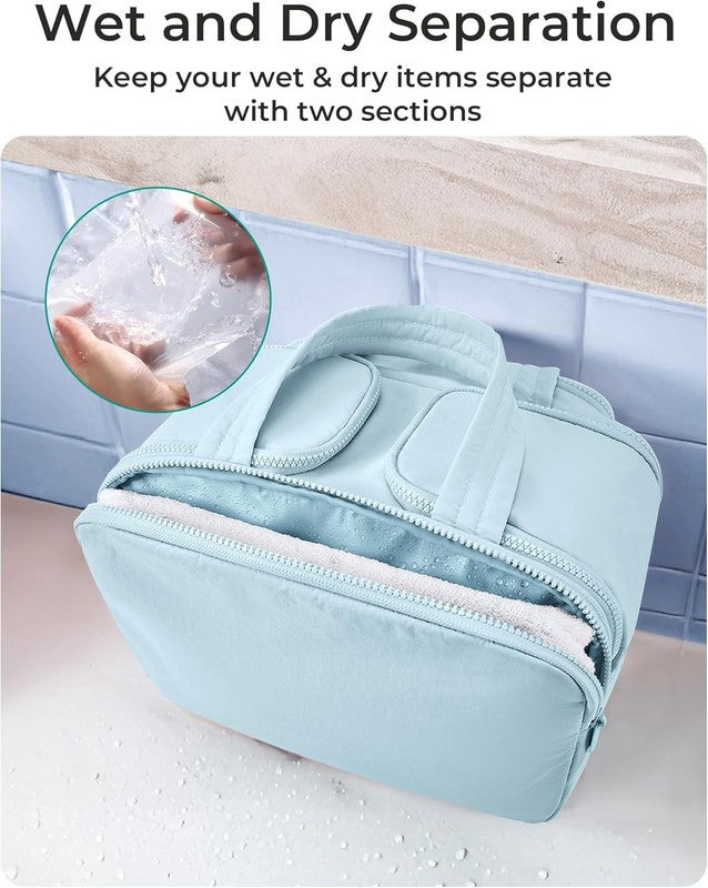 Travel Toiletry Bag Large Wide-Open Puffy Cosmetic Organizer for Women Blue4