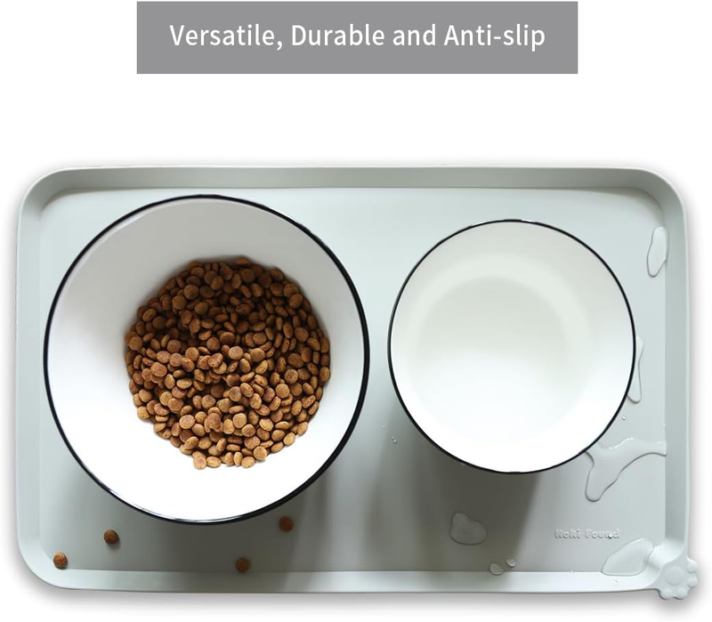 Silicone Pet Feeding Mat Waterproof Dog Cat Bowl Mat Raised Lip Battleship3