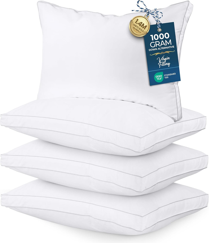 Bed Pillows for Sleeping Queen Size (White), Set of 4, Soft & Fluffy Pillow with11