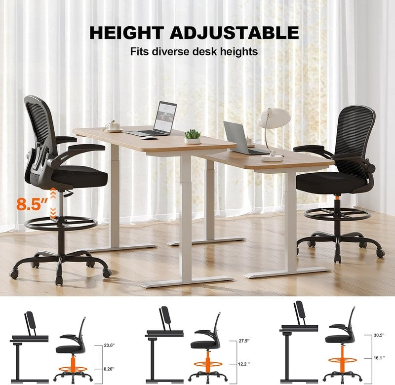 Ergonomic Drafting Chair, Tall Office Chair with Flip Up Armrests, Breathable Me6