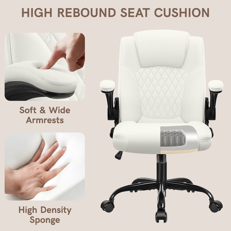 Ergonomic Leather Computer Office Chair 400LB Capacity White3