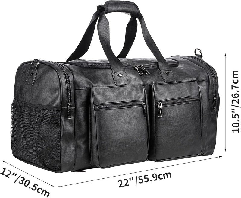 Travel Bag with Shoe Pouch,Weekender Overnight Bag Leather Large Carry on Bag4