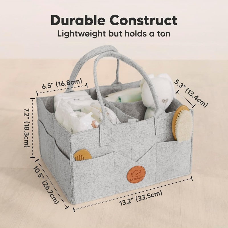 Baby Diaper Caddy Organizer w/ Handle, Portable Nursery & Car Storage Gray2
