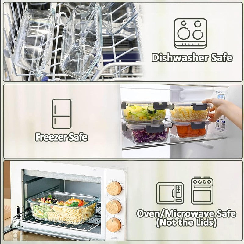 6 Pack Extra Large Glass Food Storage Containers Airtight Lids Set2
