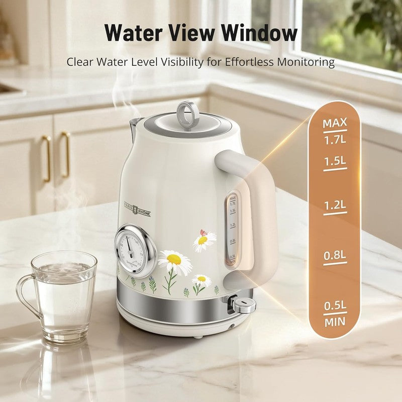 Retro Stainless Steel Electric Kettle 1.7L 1500W Fast Boil Thermometer5