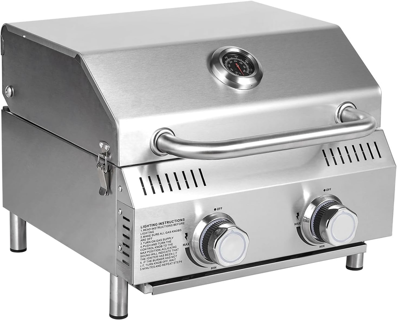 2 Burner Tabletop Gas Grill 20,000 BTU Portable Stainless Steel Propane Grill0