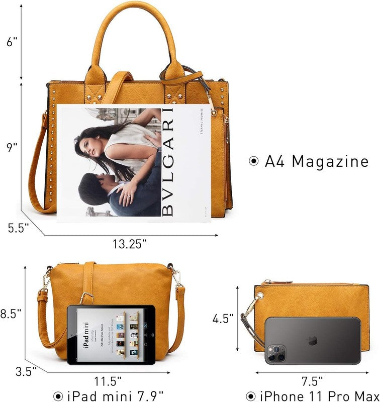 3Pc Women’s Handbag Set Tote Satchel Shoulder Top Handle Purse Wallet3