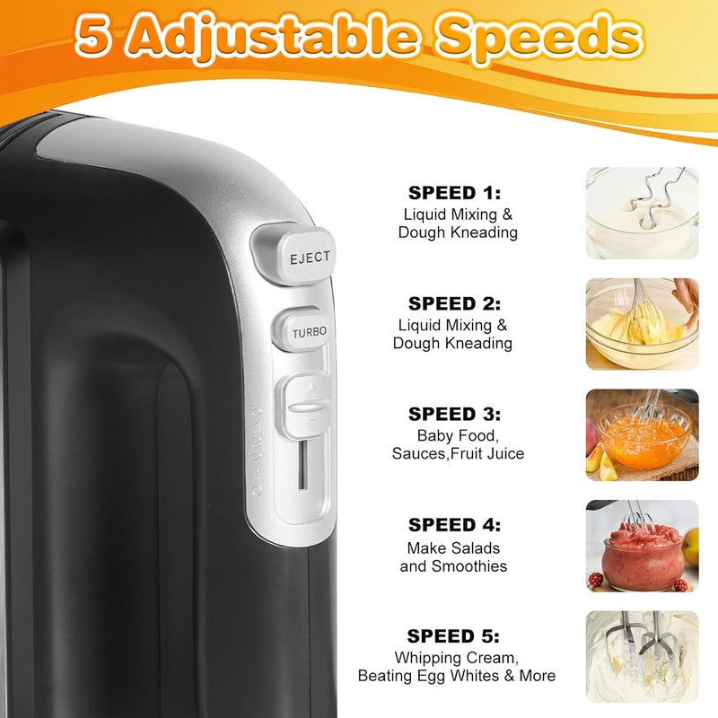 5 Speed 400W Hand Mixer Electric Handheld   Ultra Powerful Handheld Mixer with T3