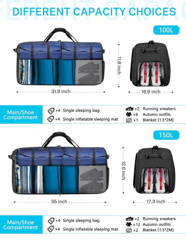 150L Travel Duffle Bags 35" Large Foldable Weekender Bag Waterproof Overnight Ba3