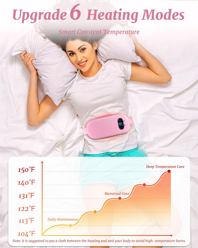 Portable Cordless Heating Pad Back Pain Belt 6 Heat Vibrating Modes Pink3