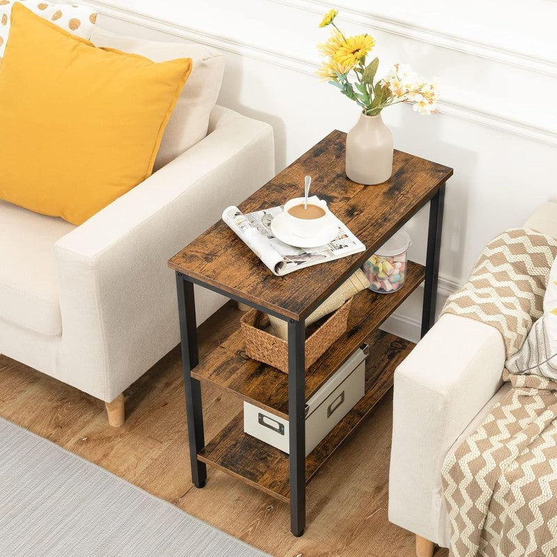 Rustic 3 Tier End Table Nightstand Narrow Side Table Rustic Brown Black3