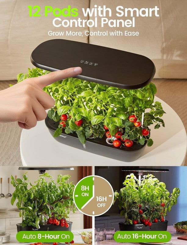 12 Pod Hydroponics System 24W LED Grow Light Indoor Herb Garden Kit 5.5L1