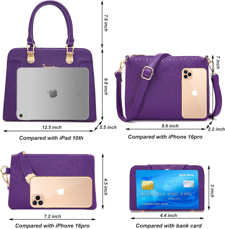 Women Fashion Handbag Set 4PCS Tote Shoulder Top Handle Satchel Purse2