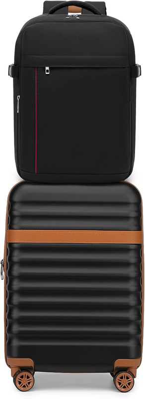 3pc Carry On Luggage Set TSA Lock Spinner Wheels Hardshell Black Brown8