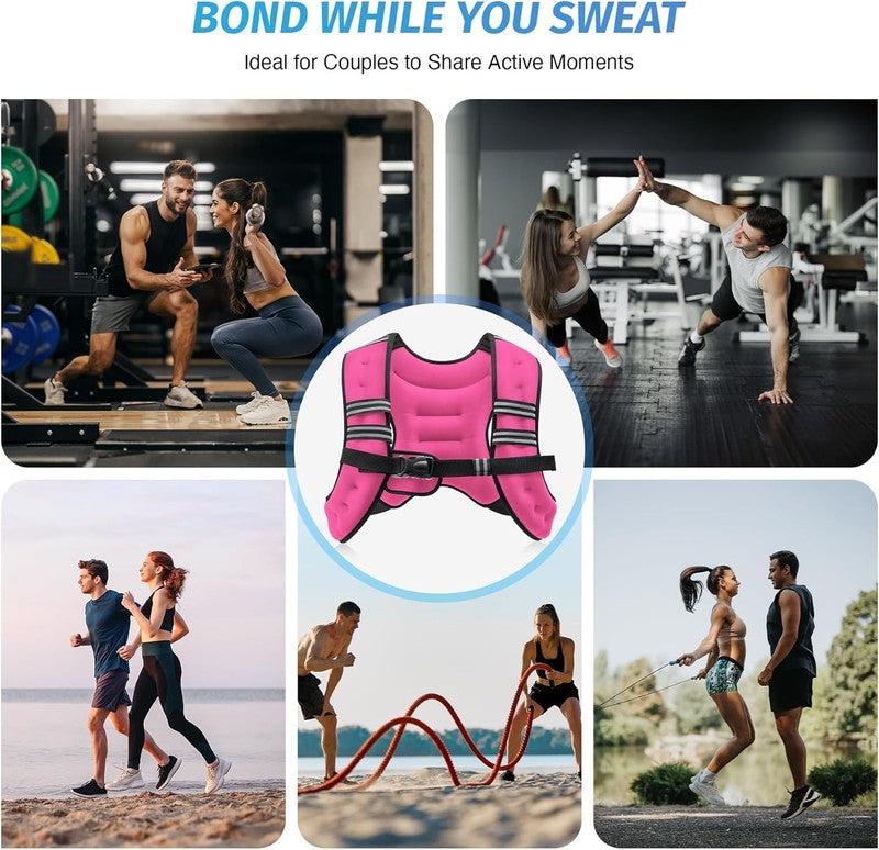 Weighted Vest 12Lb Reflective Stripe Workout Strength Training Fitness Pink3