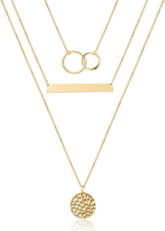Dainty Layered Choker Necklace 14K Gold Plated Y Bar Disc Pendant for Women9