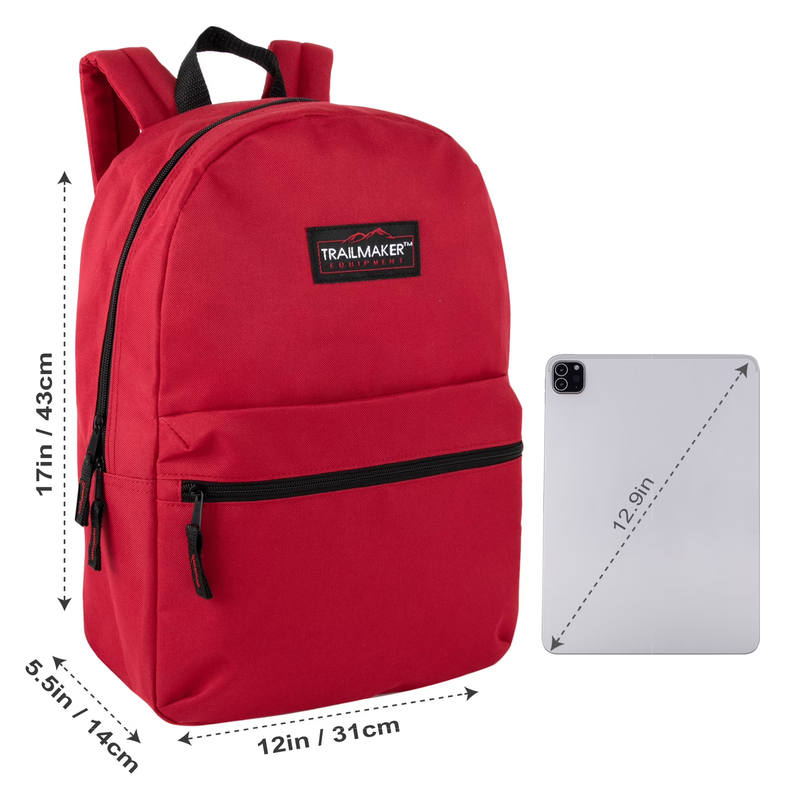 17 Inch Classic Backpack Red School Travel Work Gym Bookbag2