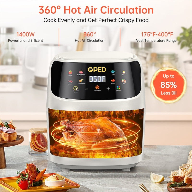 Air Fryer 8 in 1 Oilless Oven Visible Window Nonstick Basket Ivory 7.5QT6