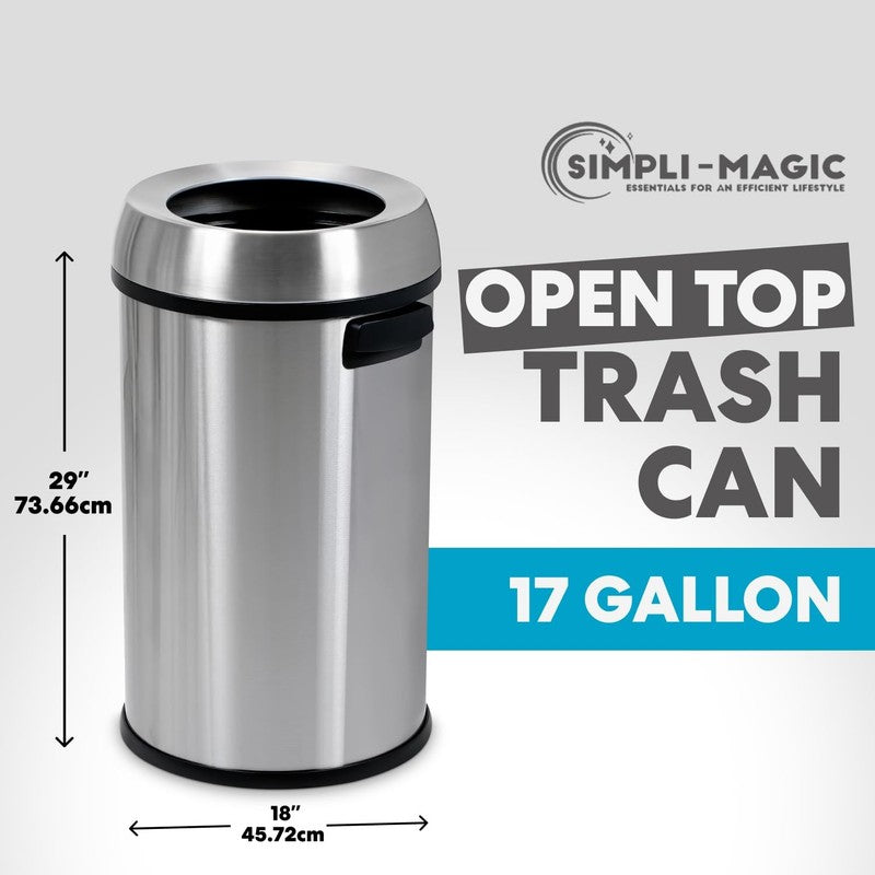 65L Stainless Steel Open Top Trash Can Commercial Grade1