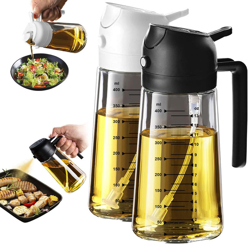 16oz Glass Olive Oil Sprayer 2 in 1 Dispenser Bottle Air Fryer BBQ Black White11