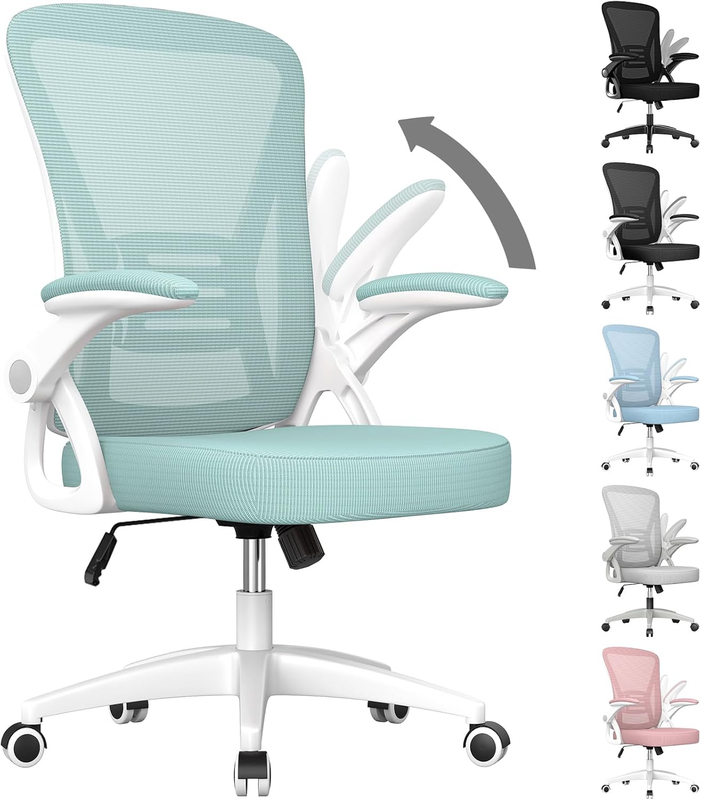 Ergonomic Mesh Office Chair Adjustable Height Flip Up Arms Lumbar Green7