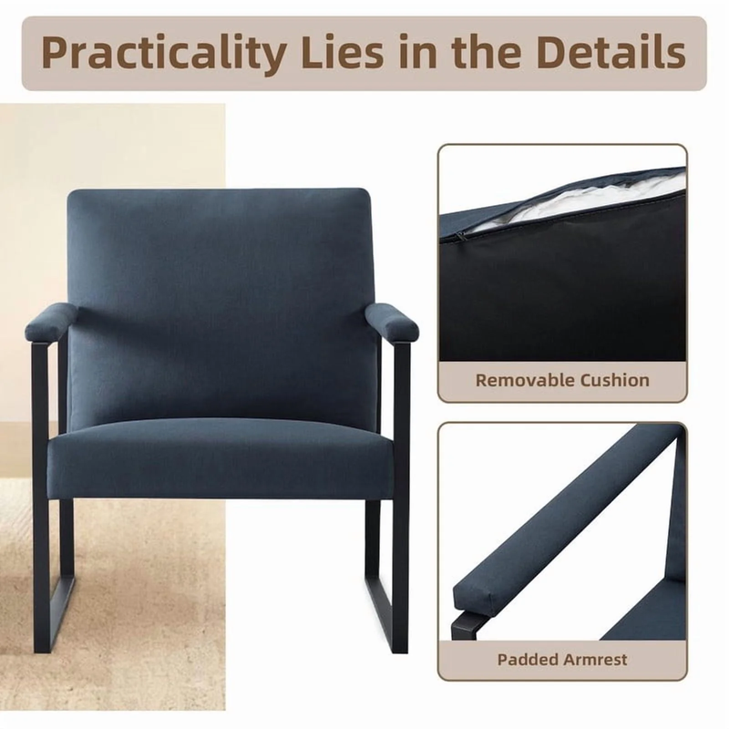 Metal Frame Accent Armchair with Ergonomic Cushioning, Upholstered Armrests up t5