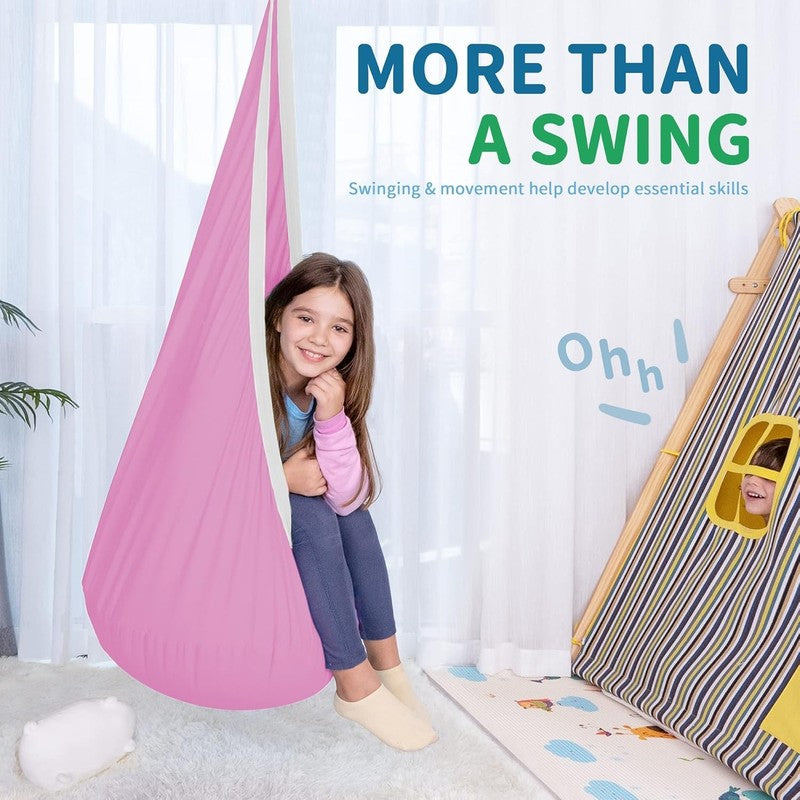 Kids Pod Swing Seat Cotton Hammock Sensory Chair Indoor Outdoor Pink1