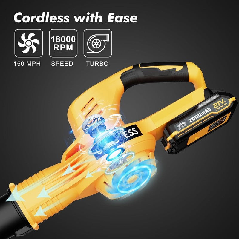 Cordless Leaf Blower 21V w/ 2 Batteries & Charger, 2 Speed, Lightweight3