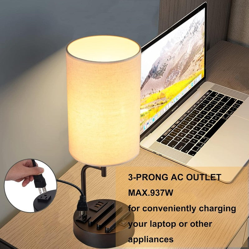 Modern Table Lamp with USB Ports & AC Outlet   Pack of 2, Cream2