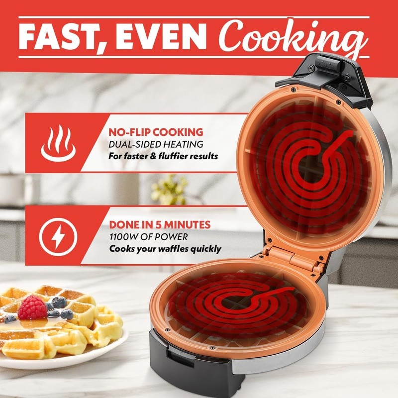 Belgian Waffle Maker Compact Nonstick Ceramic Adjustable Browning Steel3