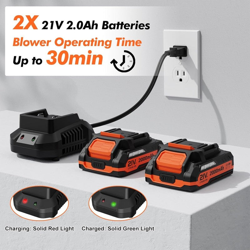 Cordless Leaf Blower 21V 2 Speed w/ 2 Batteries & Charger Lightweight1