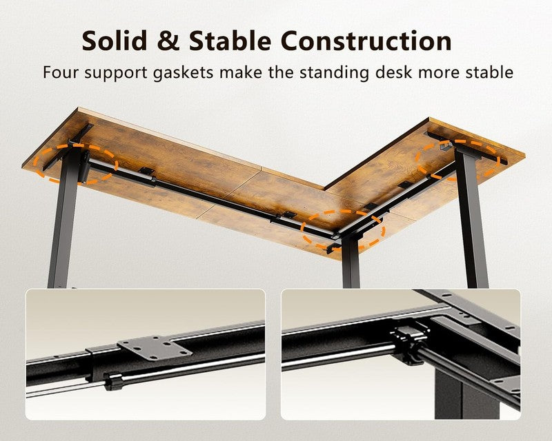 63” Reversible L-Shaped Electric Standing Desk Height Adjustable Rustic Brown6