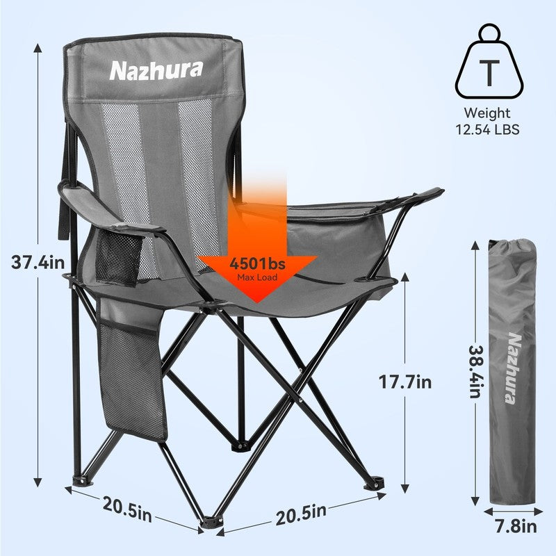 2 Pack Folding Camping Chair with Cooler Pouch, Mesh Backrest and Cup Holder Poc1
