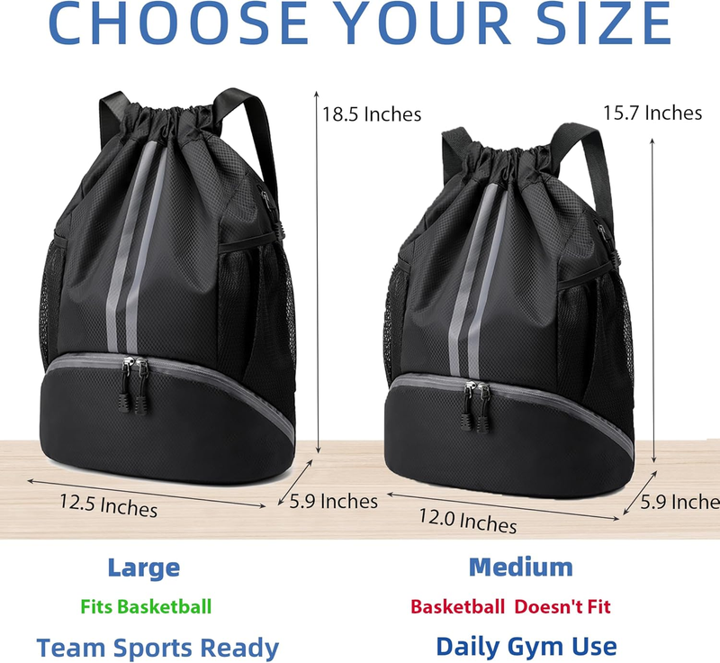 Drawstring Gym Bag with Shoe Compartment Water Resistant Sports Backpack Cinch1