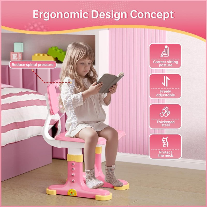 Kids Desk & Chair Set Height Adjustable Study Table w Bookstand Drawer4