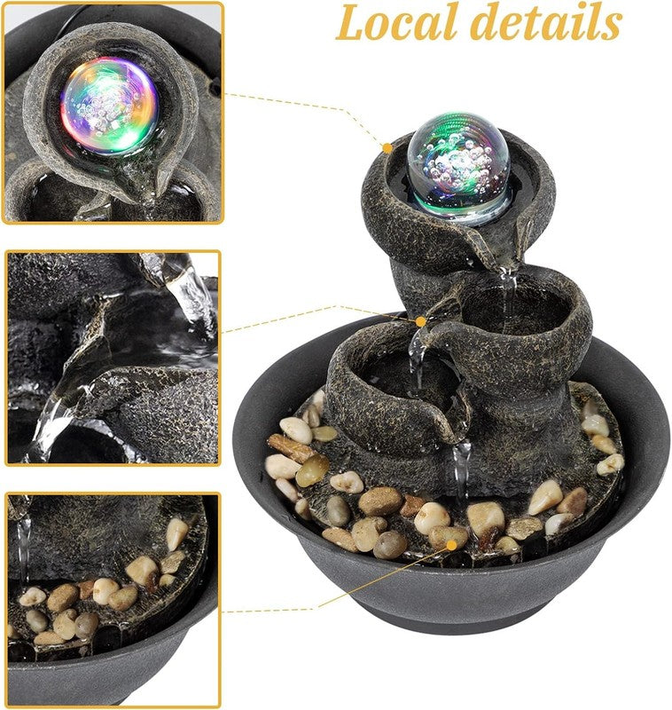 3-Step Tabletop Waterfall Fountain LED Modern Office Desktop Decor1