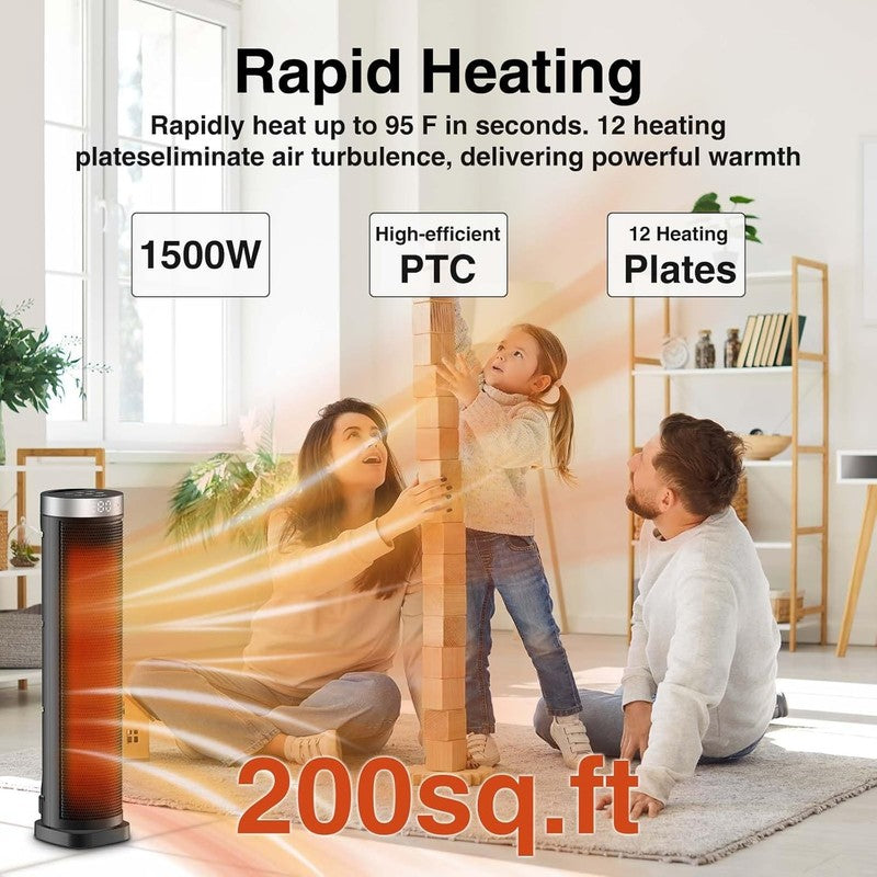 1500W Tower Space Heater Indoor w/ Remote 70° Oscillation Thermostat2