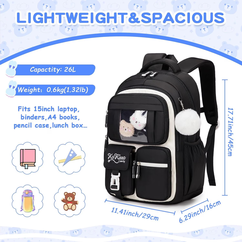 Girls Kawaii Ita Backpack Kids School Bookbag Black1