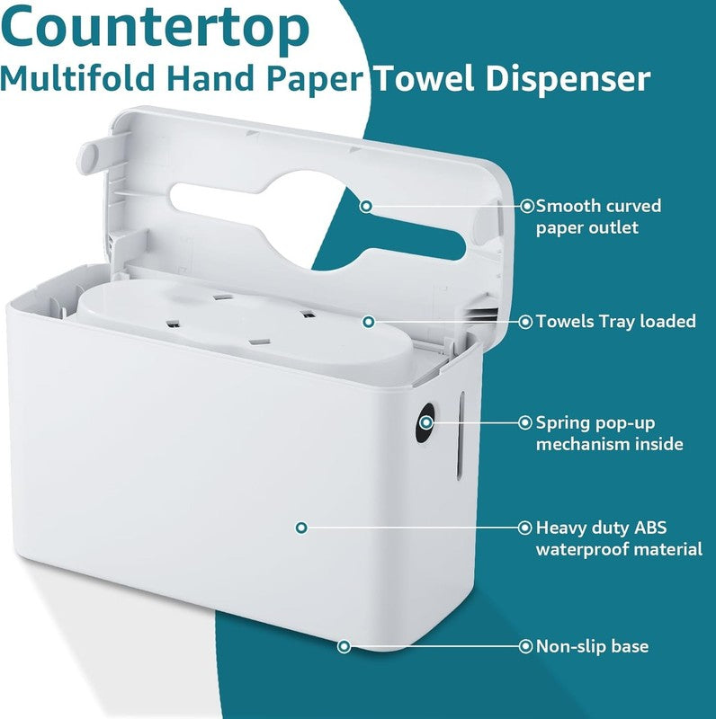Trifold Paper Towel Dispenser Countertop White Heavy Duty 300 Sheet Wide Design6