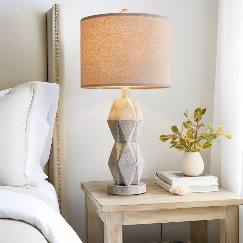 Set of 2 Farmhouse White Table Lamp 24.5" Rustic Resin for Bedroom & Living Room3