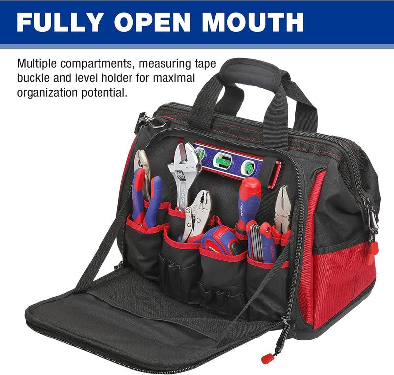 16" Wide Mouth Tool Bag 46 Pockets Waterproof Rubber Base Organizer3
