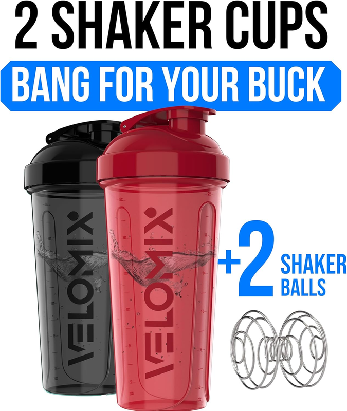 2 Pack 28oz Protein Shaker Bottles Wire Whisk Leakproof Red Black1
