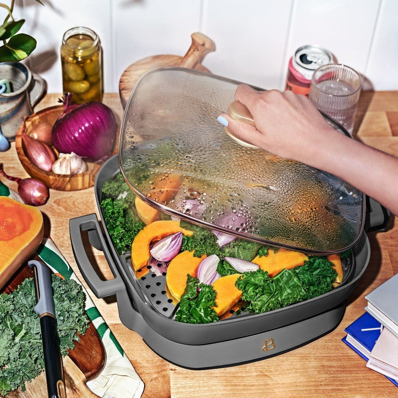 5 in 1 Electric Skillet Expandable to 7 Qt w/ Glass Lid Oyster Gray4
