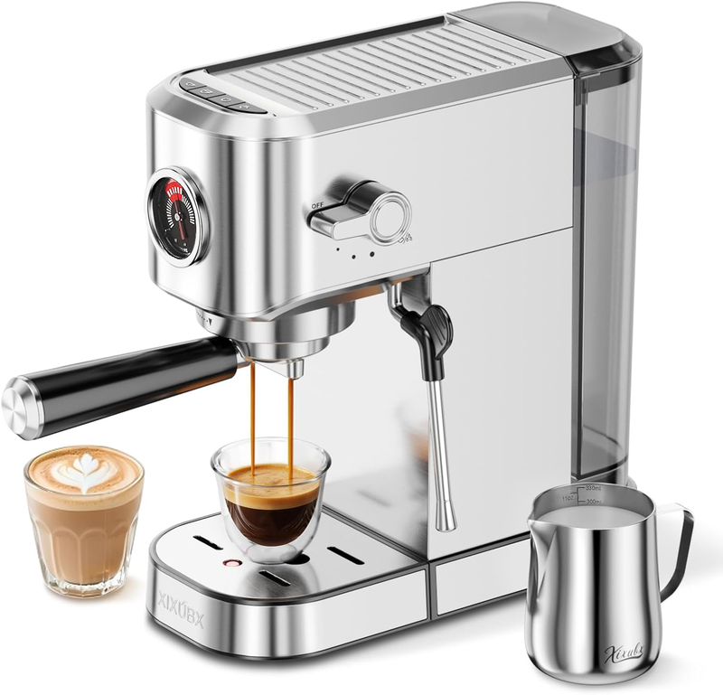 20 Bar Espresso Machine with Milk Frother 42oz Silver Stainless Steel0