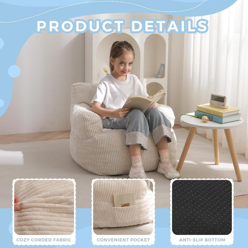 Kids Bean Bag Chair Toddler Sofa w/ Filler Lazy Floor Chair Gaming Beige4