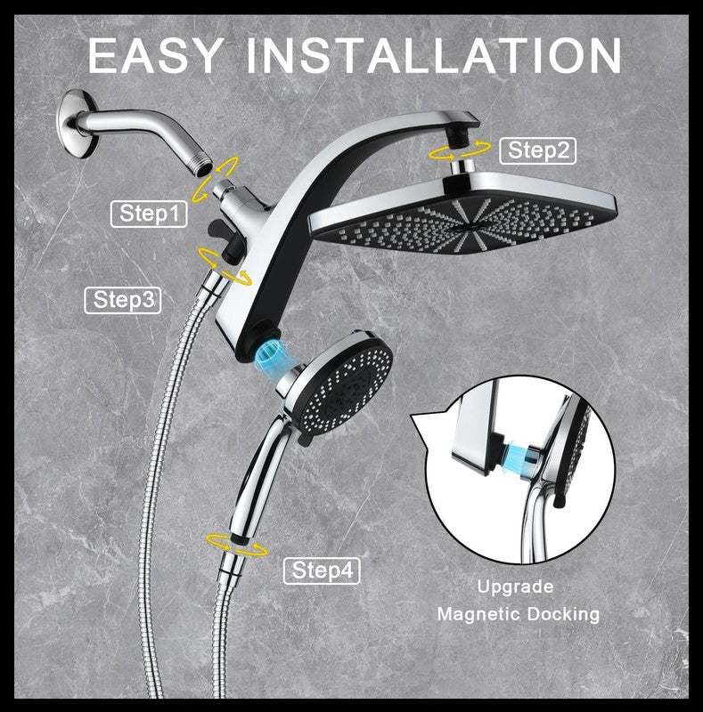 High Pressure Rain Shower Head with Handheld Spray and Magnetic Docking6