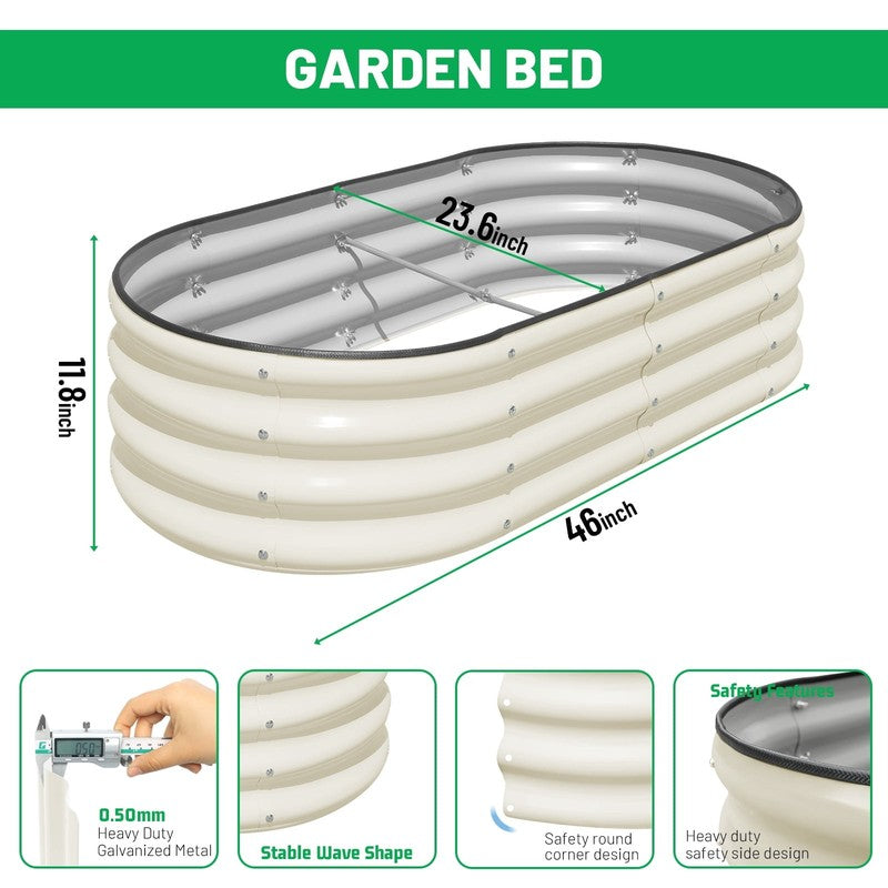 4X2X1 Ft Galvanized Garden Beds, 2 Pcs White Oval Planters for Vegetables and Ou1