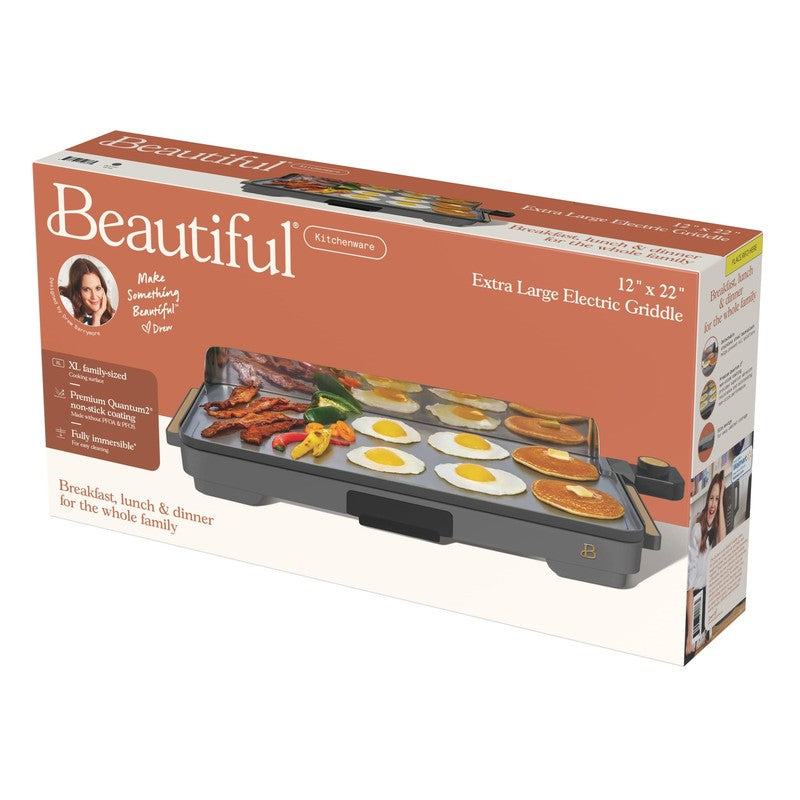XL Electric Griddle 12"x22" Non-Stick Oyster Grey by Drew Barrymore9